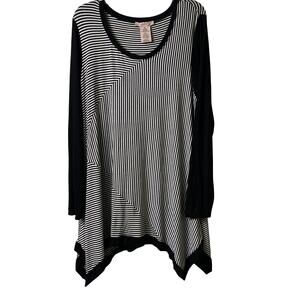 Philosophy Black and White Stripe Long‎ Sleeve Asymmetrical Tunic Top XL (2551)